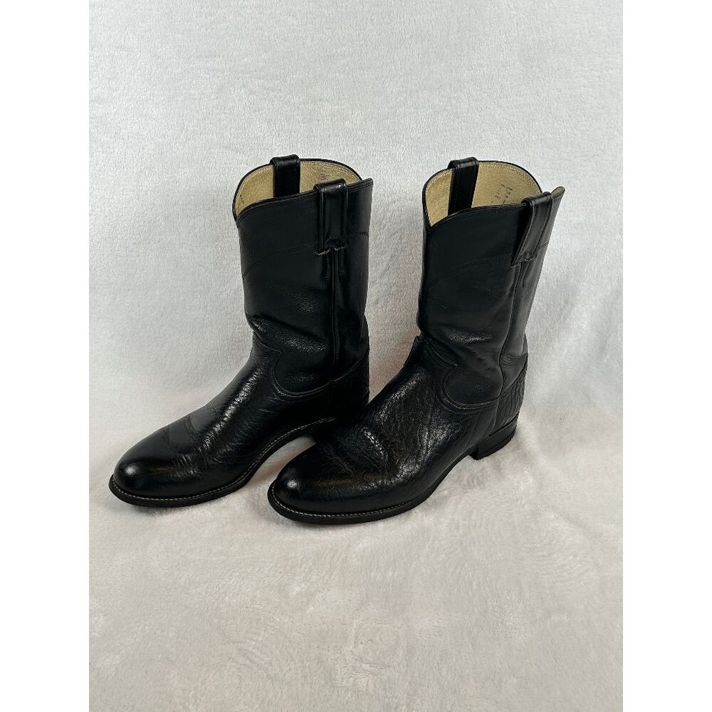 Men's Justin Western Cowboy Boots Size 8E Black, Round Toe, USA Made, Leather